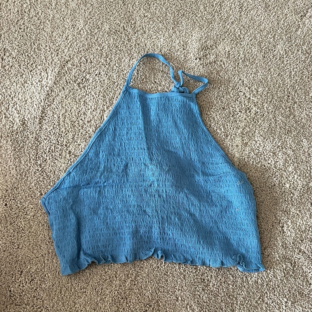 Halter Open Back Crop Top, Blue